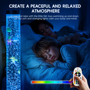 Children relaxing with sensory bubble tube lamp with remote control
