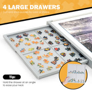 Puzzle board with 4 drawers for sorting pieces, portable design