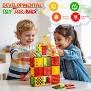 Magnetic Building Tiles Road Set with Mobile Crane for Kids Ages 4-8