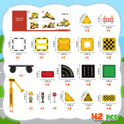 Magnetic Building Tiles Road Set with Mobile Crane for Kids Ages 4-8
