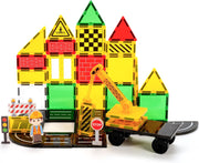 Magnetic Building Tiles Road Set with Mobile Crane for Kids Ages 4-8