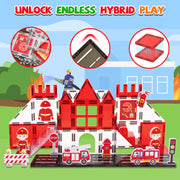 Magnetic Building Tiles Fire Rescue Set with Firefighter for Kids Ages 4-8