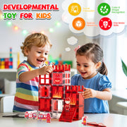 Magnetic Building Tiles Fire Rescue Set with Firefighter for Kids Ages 4-8