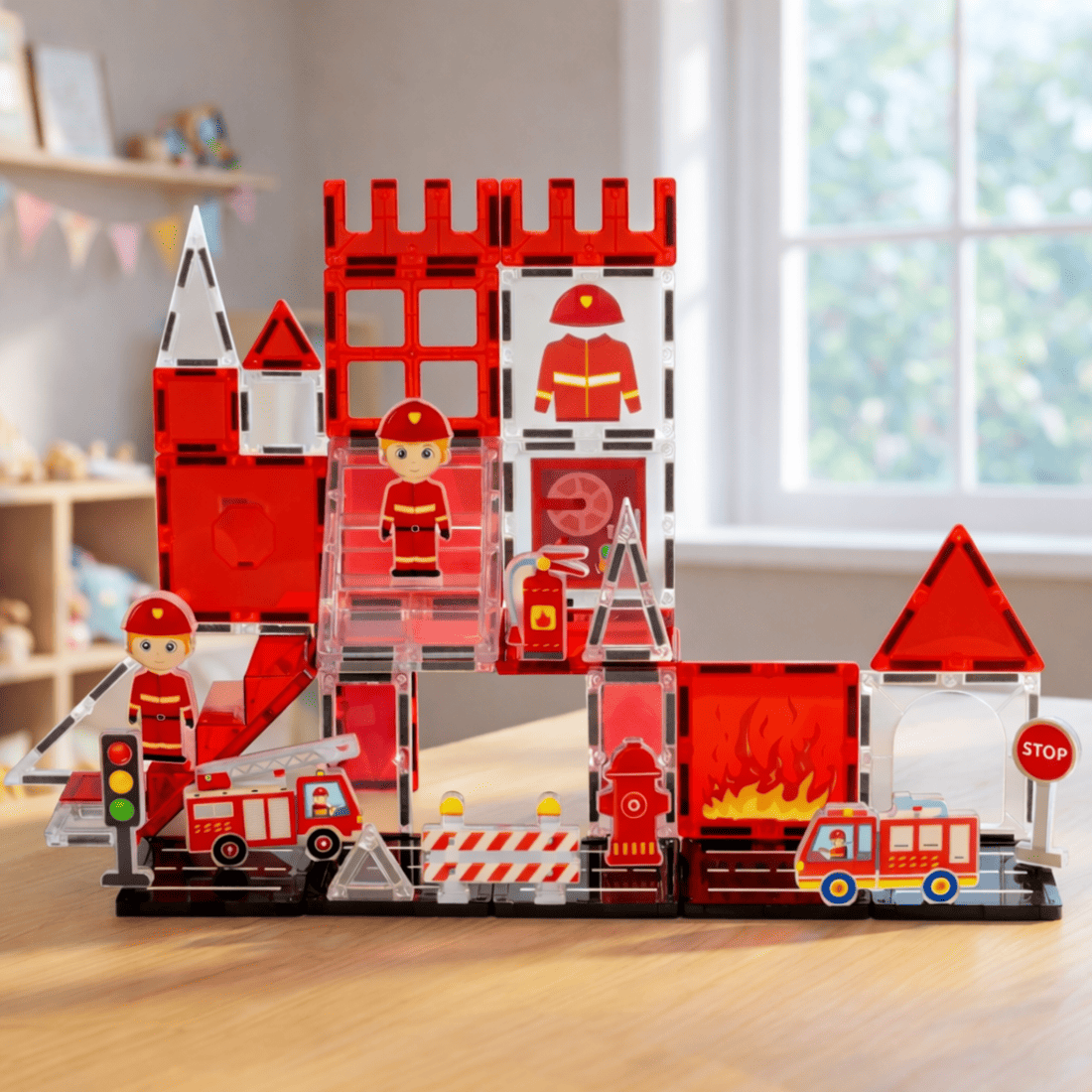 Firefighter- Theme Magnetic Tiles Set – Outree