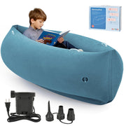 Child sitting in a inflatable sensory pea pod chair, relaxing calmly